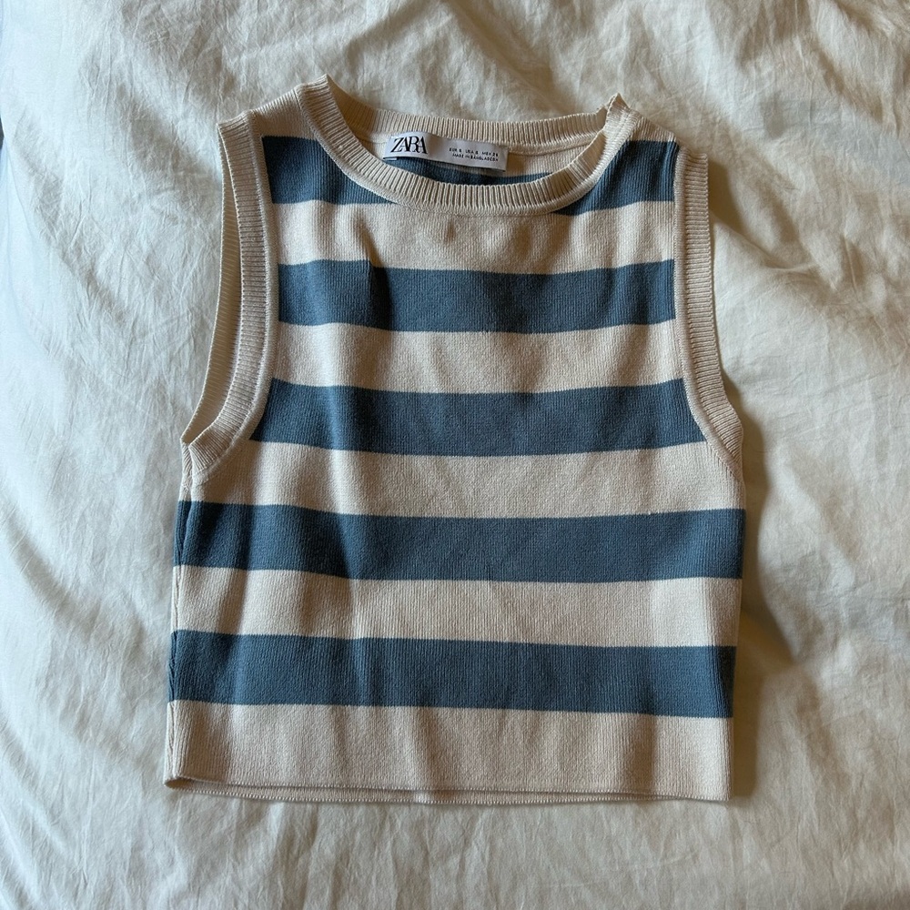 Zara Blue and Cream Striped Tank Top